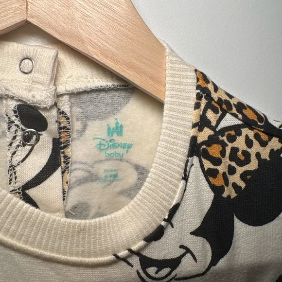 Disney Cream Minnie Face Pullover with Leopard Bows 6-9 Months - Picture 3 of 6